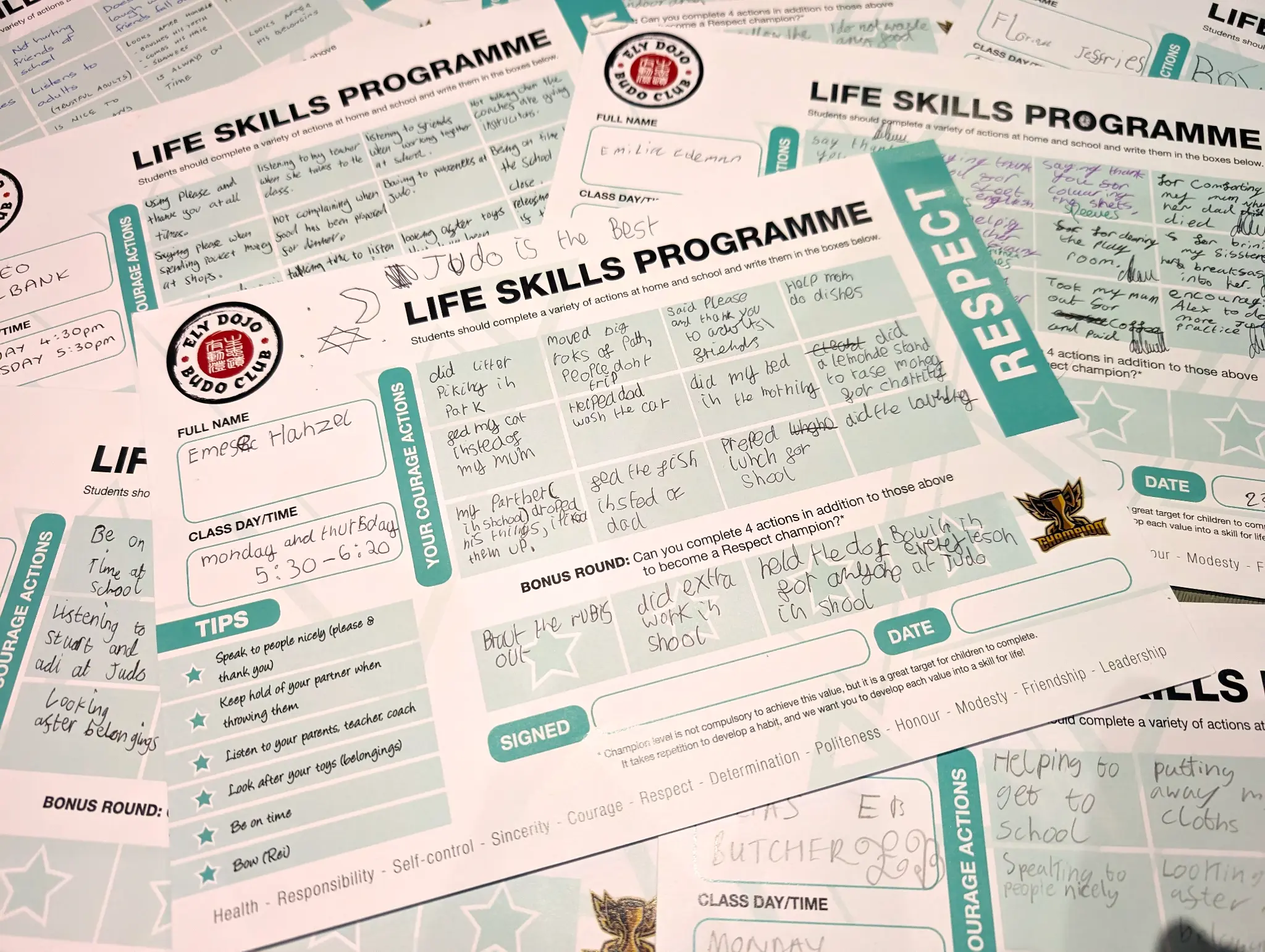Life Skills Programme workbooks filled in by children